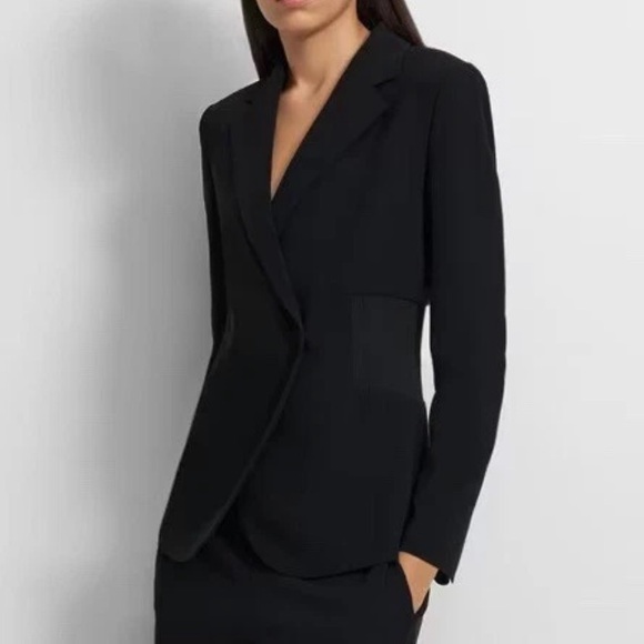 Theory Jackets & Blazers - Theory DB Ribbed-Waist Blazer in Admiral Crepe Black in Size women’s 2